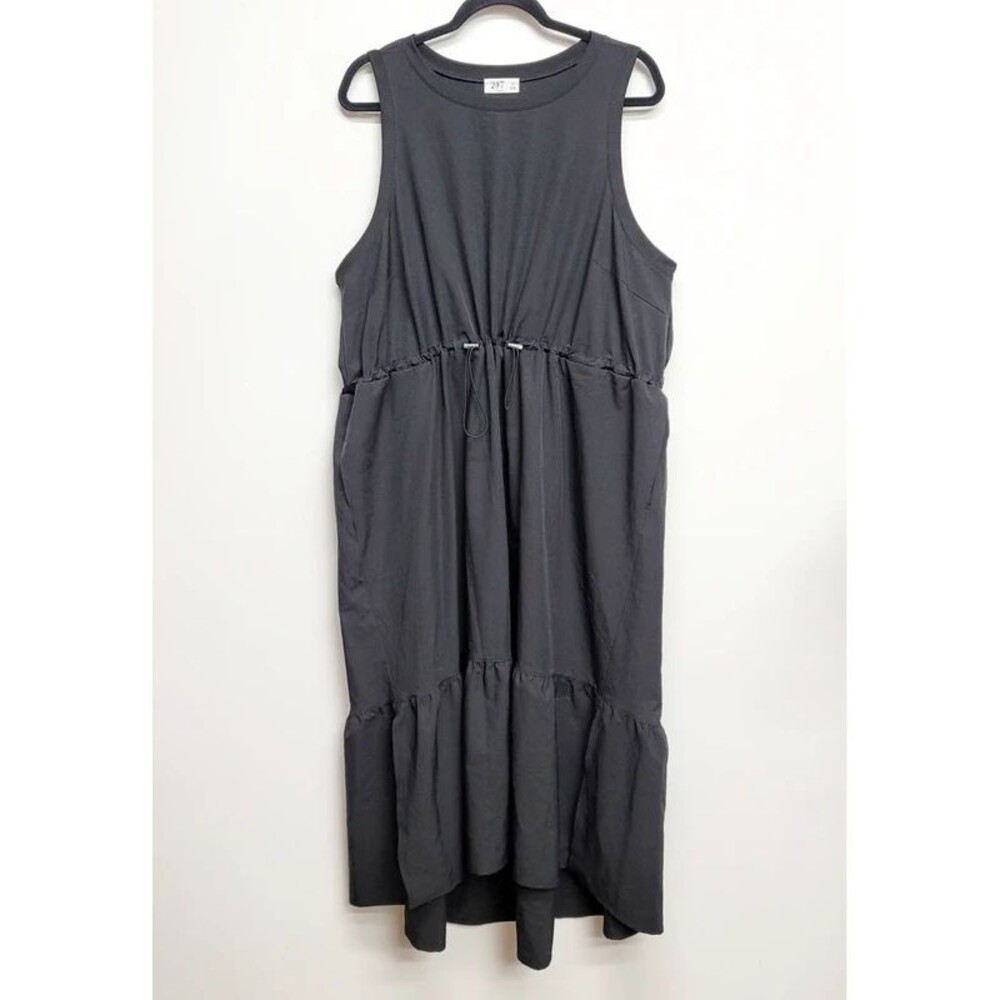 Maurices Black 24/7 Sleeveless Drawstring Tiered Midi Dress 2X